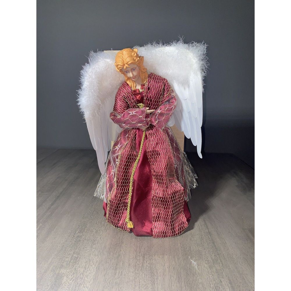 Vintage VICTORIAN STYLE ANGEL  Christmas Tree Topper \‎ Red  WITH LACE 18in